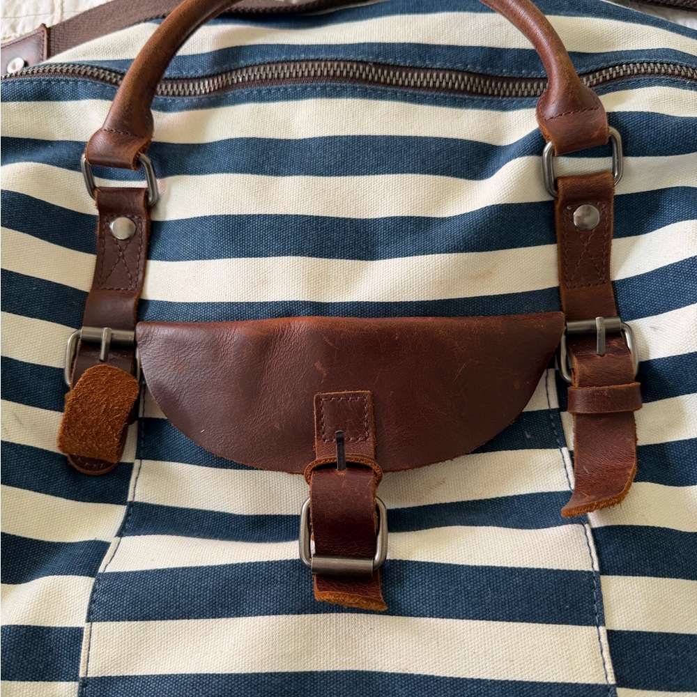 Striped Canvas and Brown Leather Men’s Carry Bag